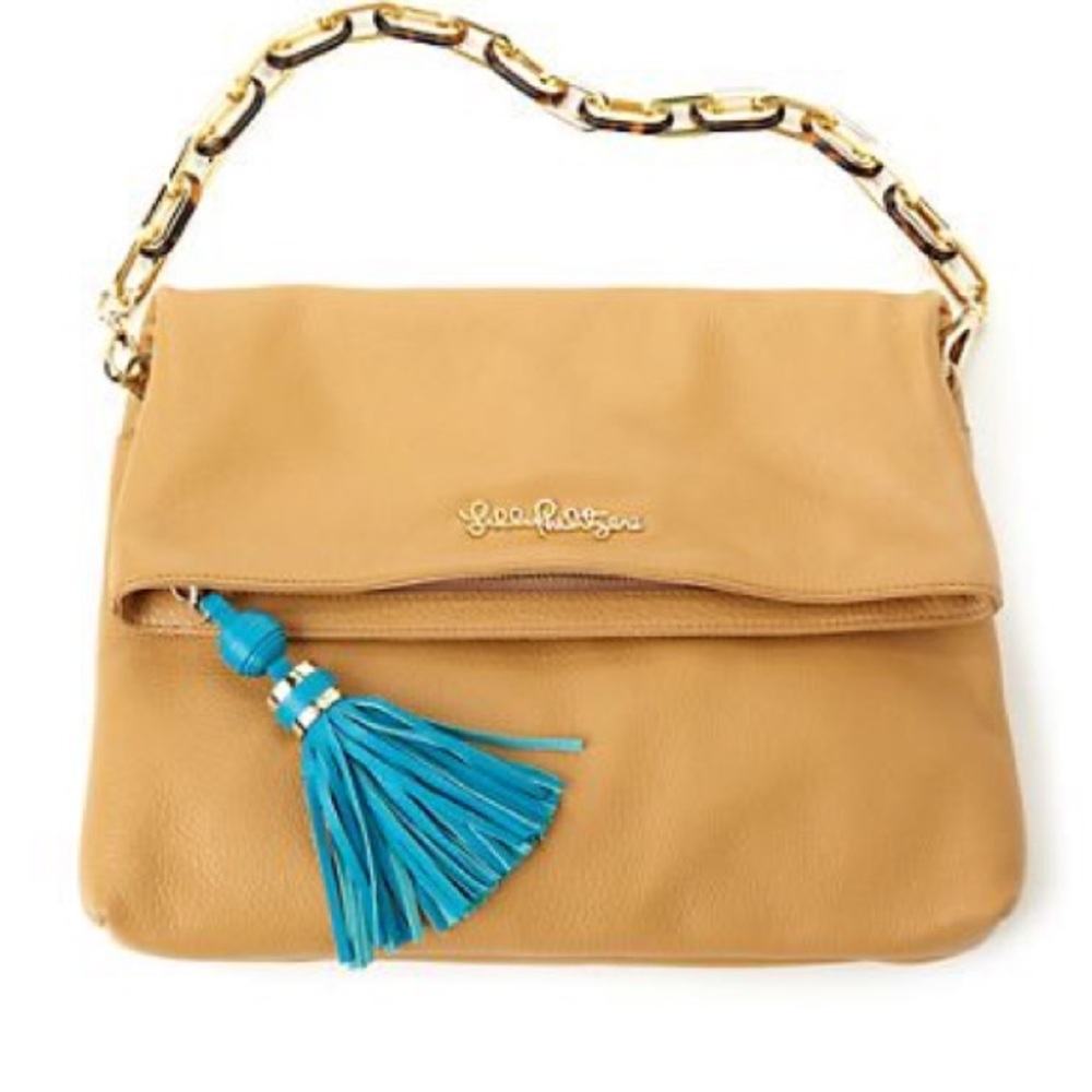 Lilly Pulitzer foldover tan leather clutch